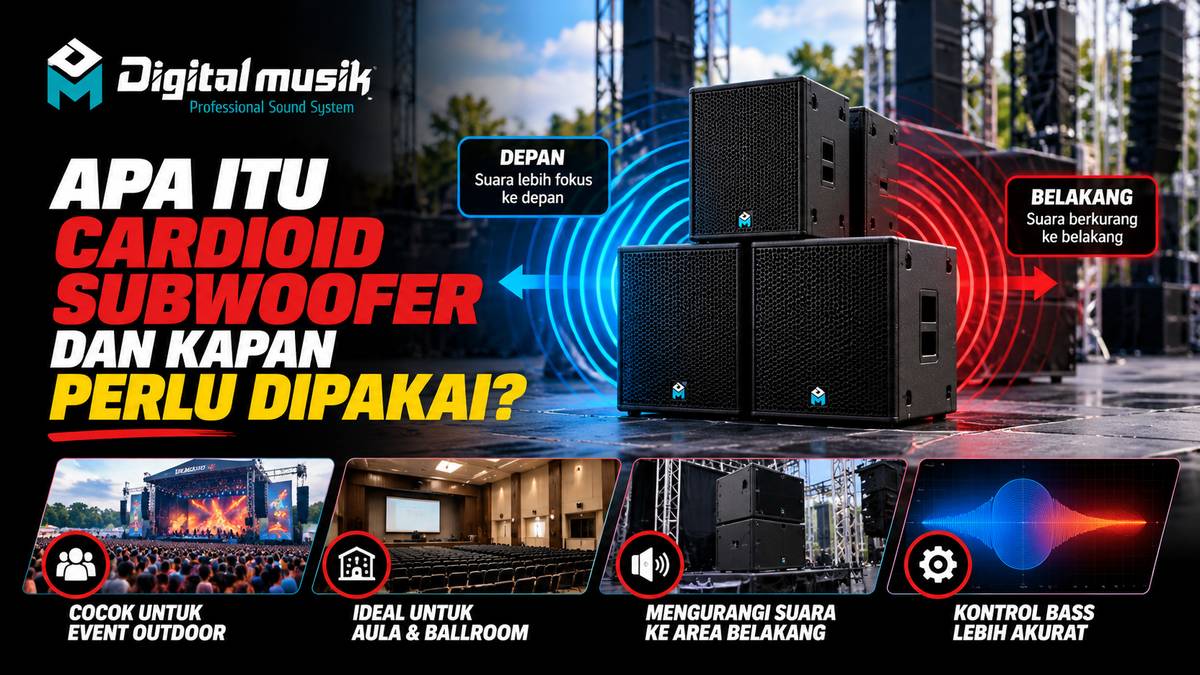 Ilustrasi konfigurasi cardioid subwoofer untuk mengarahkan suara bass.