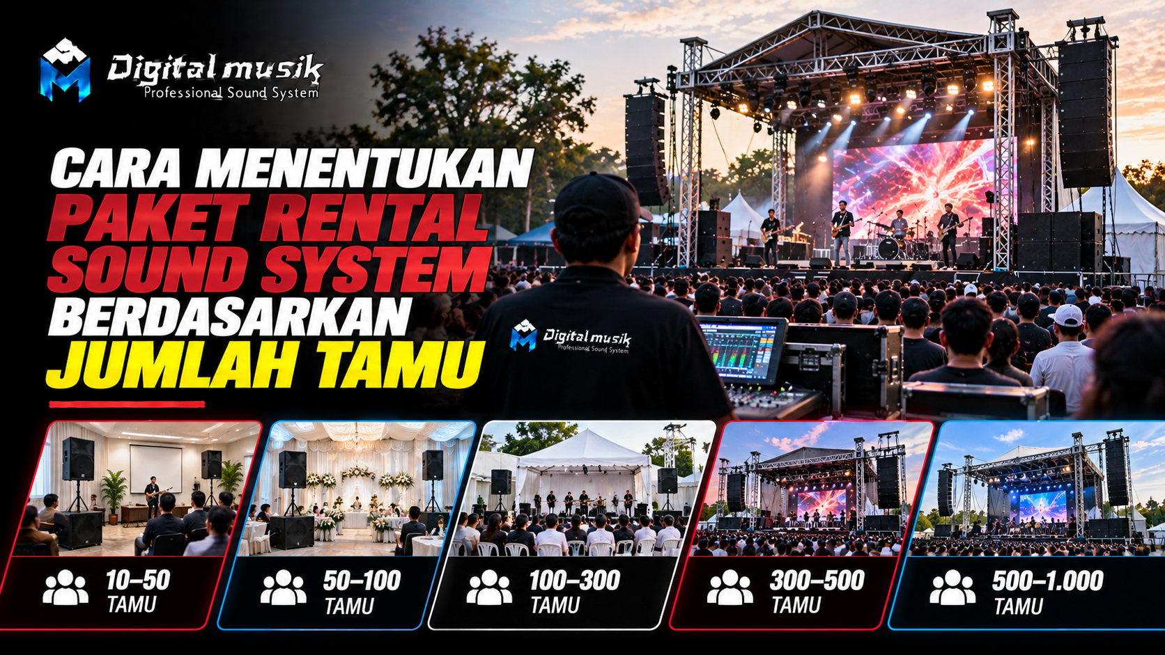 Orang sedang mengatur sound system di sebuah acara