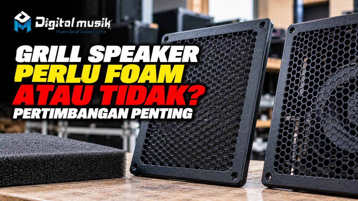 Ilustrasi grill speaker dengan dan tanpa lapisan foam