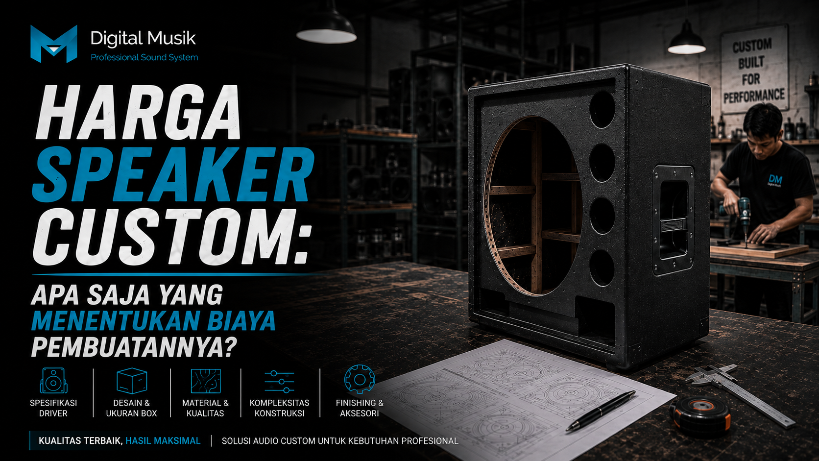 Proses fabrikasi speaker cabinet custom di workshop Digital Musik Indonesia