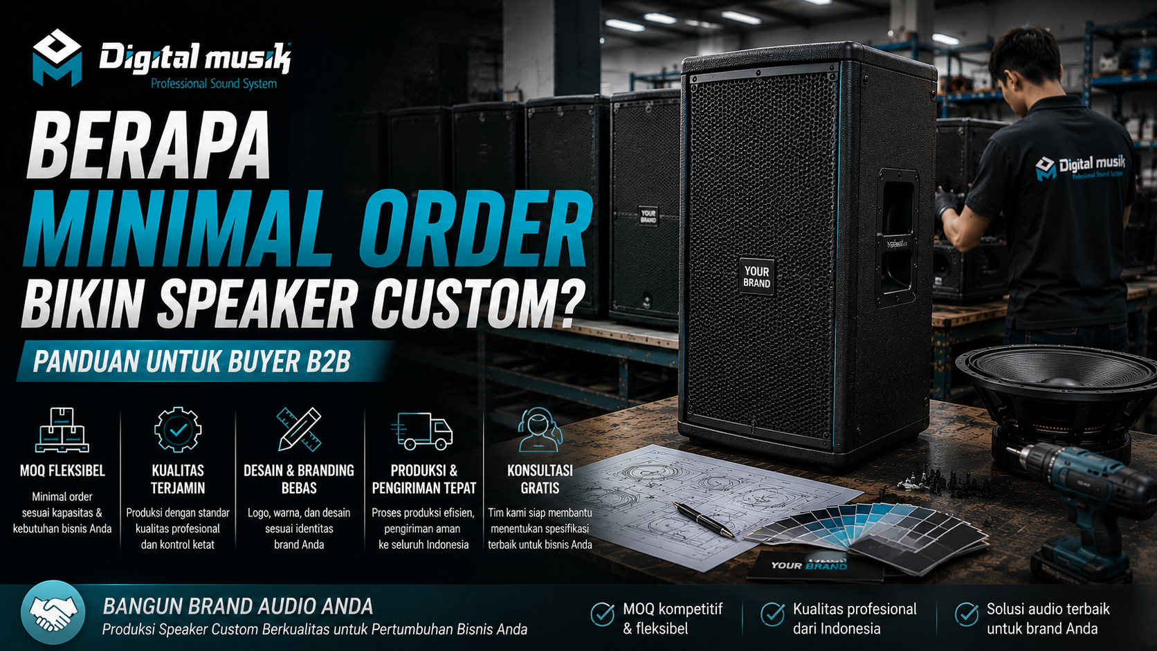 Proses produksi speaker custom di workshop Digital Musik Indonesia