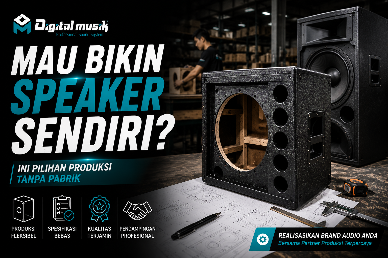 Proses manufaktur box speaker custom di workshop profesional