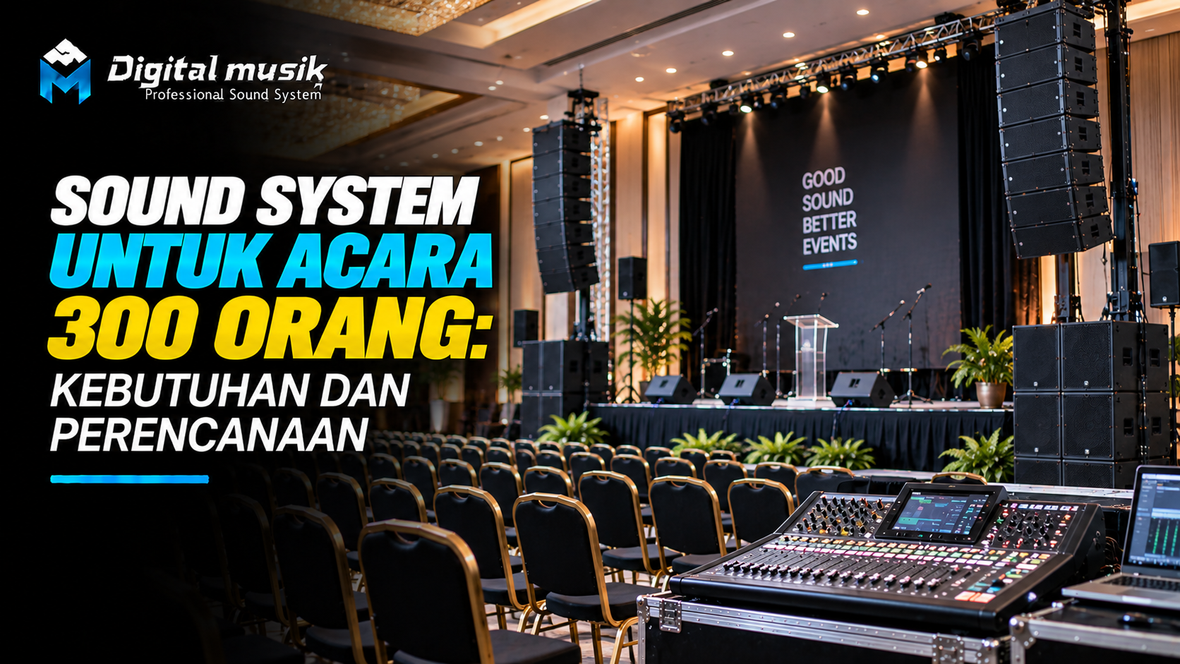 Ilustrasi panggung dengan sound system untuk acara besar