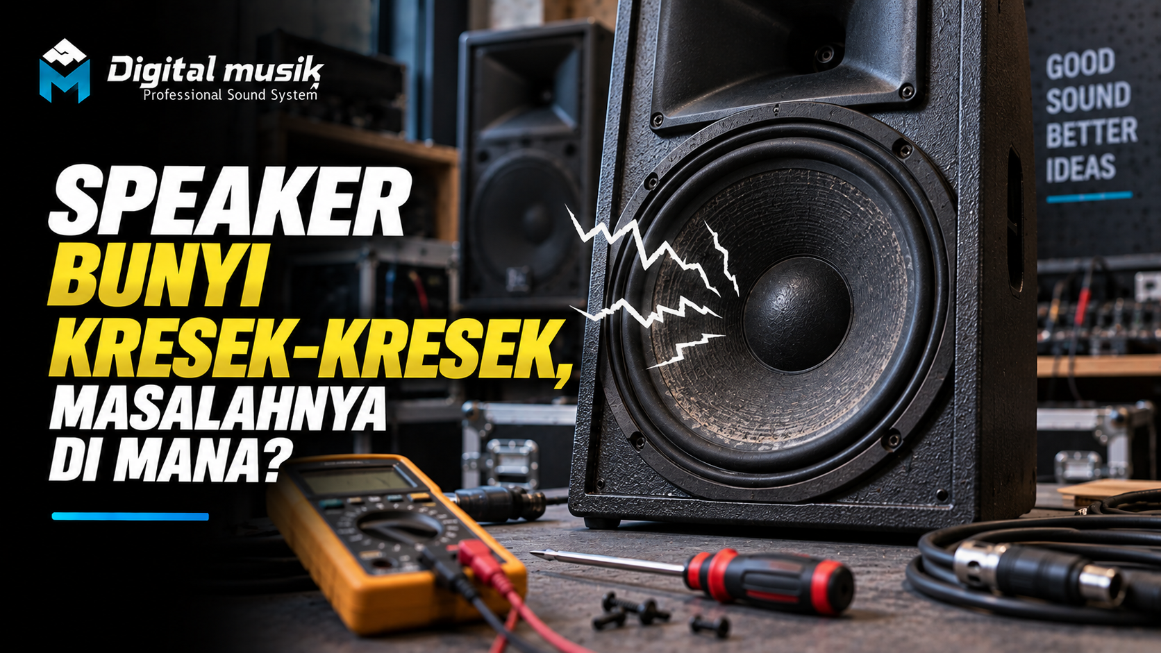 Ilustrasi speaker yang mengeluarkan suara kresek-kresek