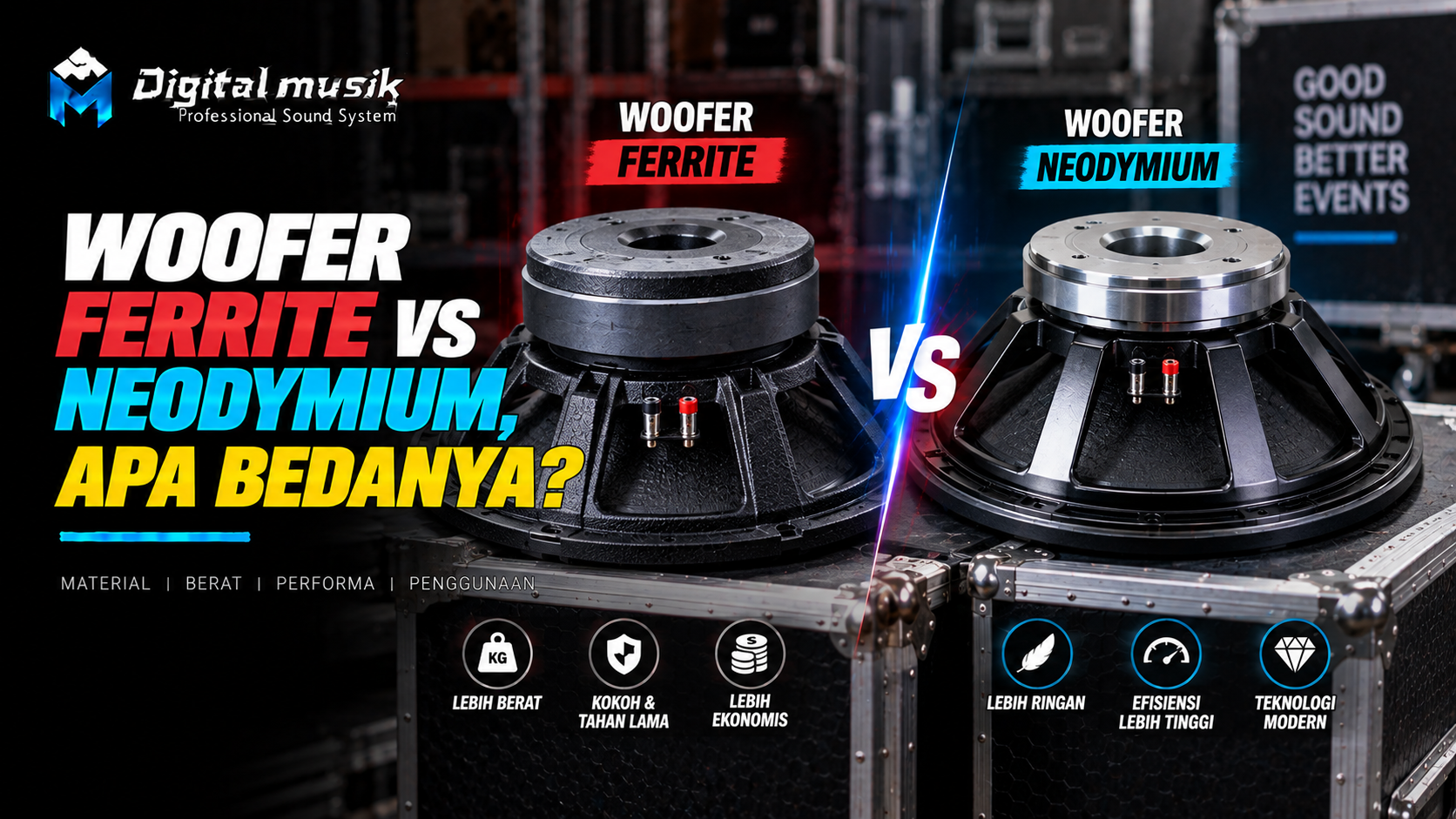 Perbandingan dua woofer, satu dengan magnet ferrite dan satu dengan magnet neodymium