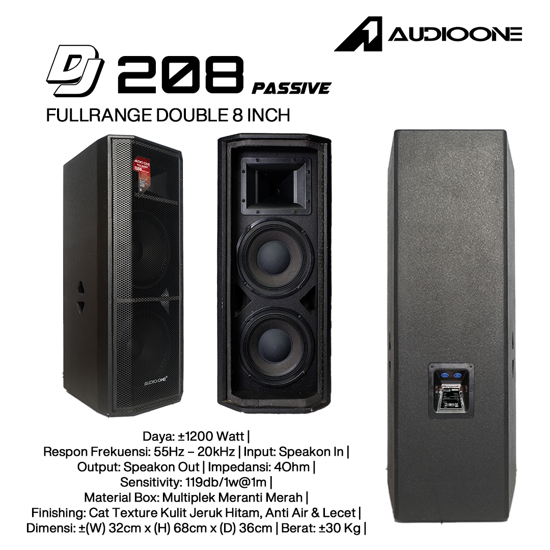 Audio One Speaker DJ-208 Double 8 Inch Pasif 1200 Watt
