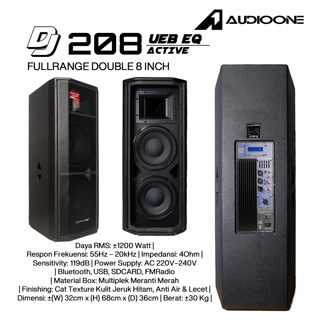 Audio One Speaker DJ-208 Double 8 Inch Aktif 1200W EQ