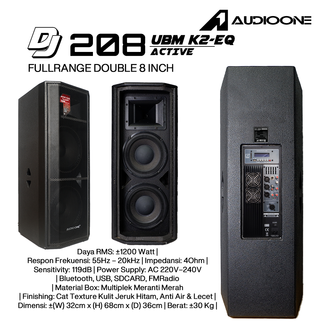Audio One Speaker DJ-208 Double 8 Inch Aktif 1200W UBM K2 EQ