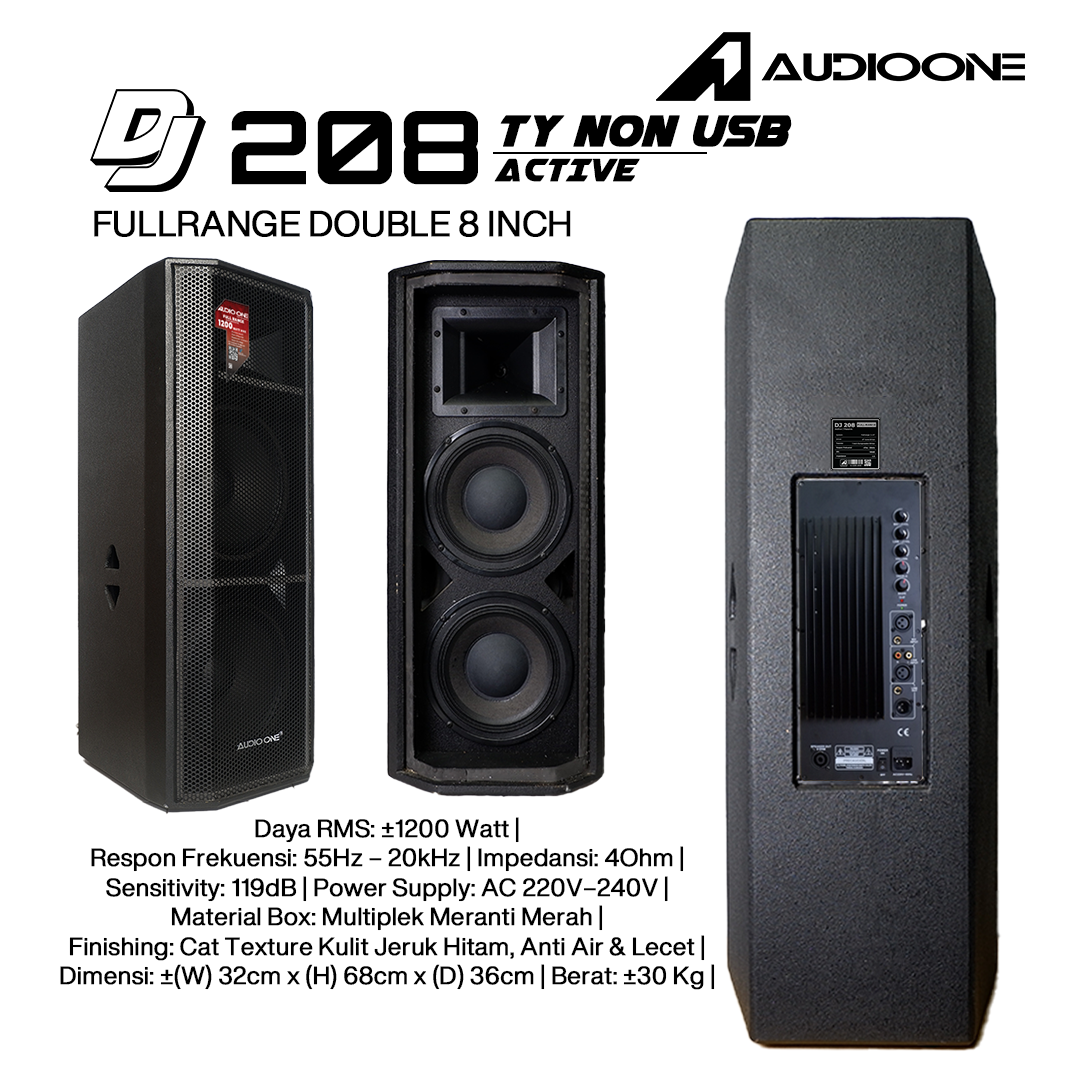 Audio One Speaker DJ-208 Double 8 Inch Aktif 1200W TY NON USB