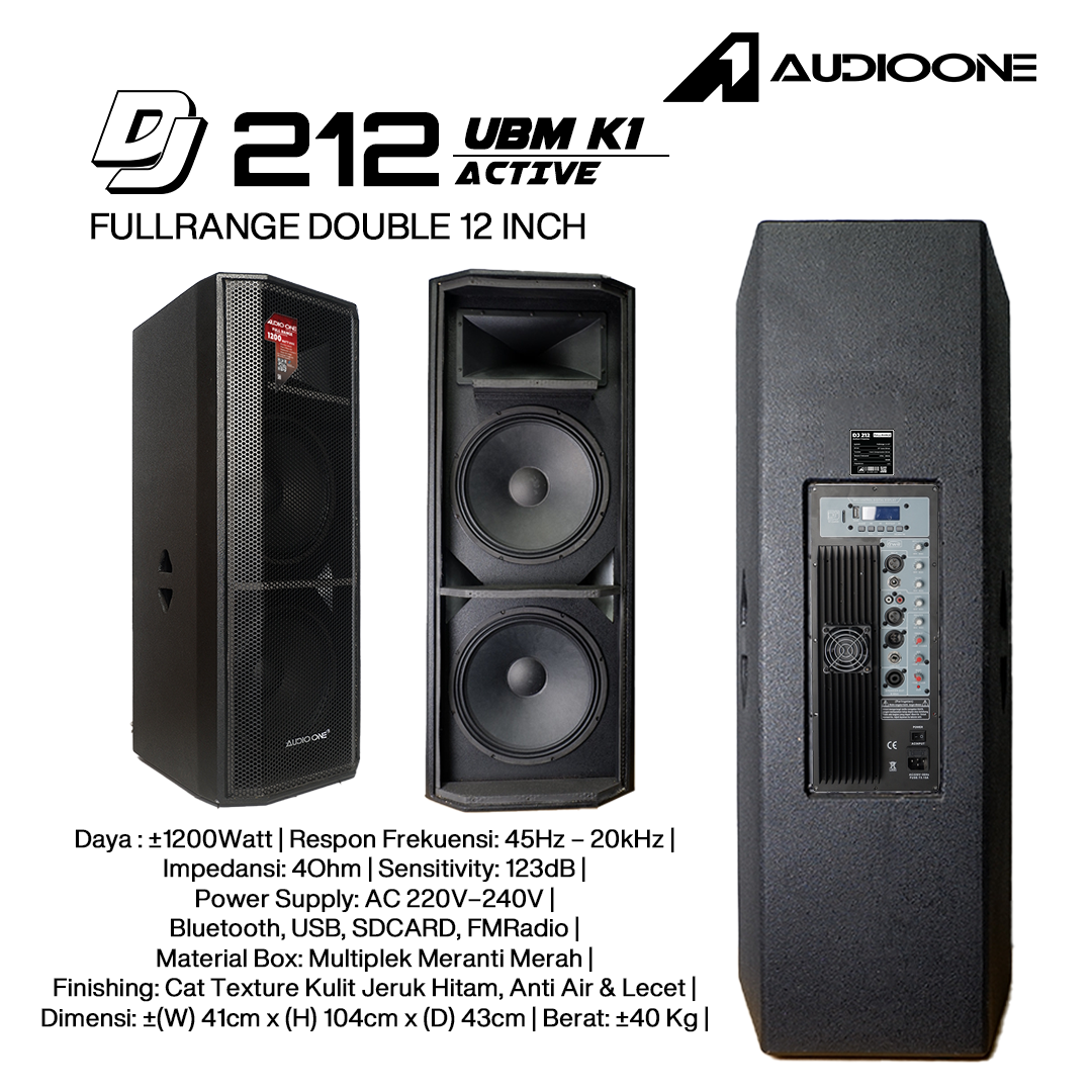 Audio One Speaker DJ-212 Double 12 Inch Aktif 1200W - UBM K1
