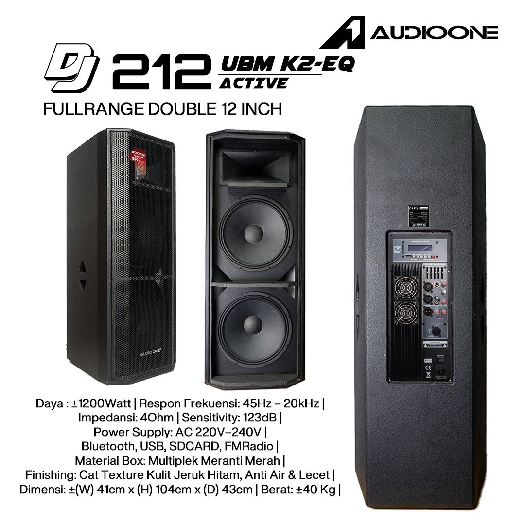 Audio One Speaker DJ-212 Double 12 Inch Aktif 1200W UBM K2 EQ