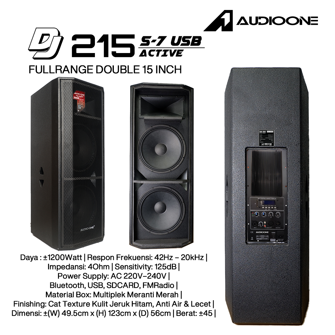Audio One Speaker DJ-215 Double 15 Inch Aktif  2000W S7-USB