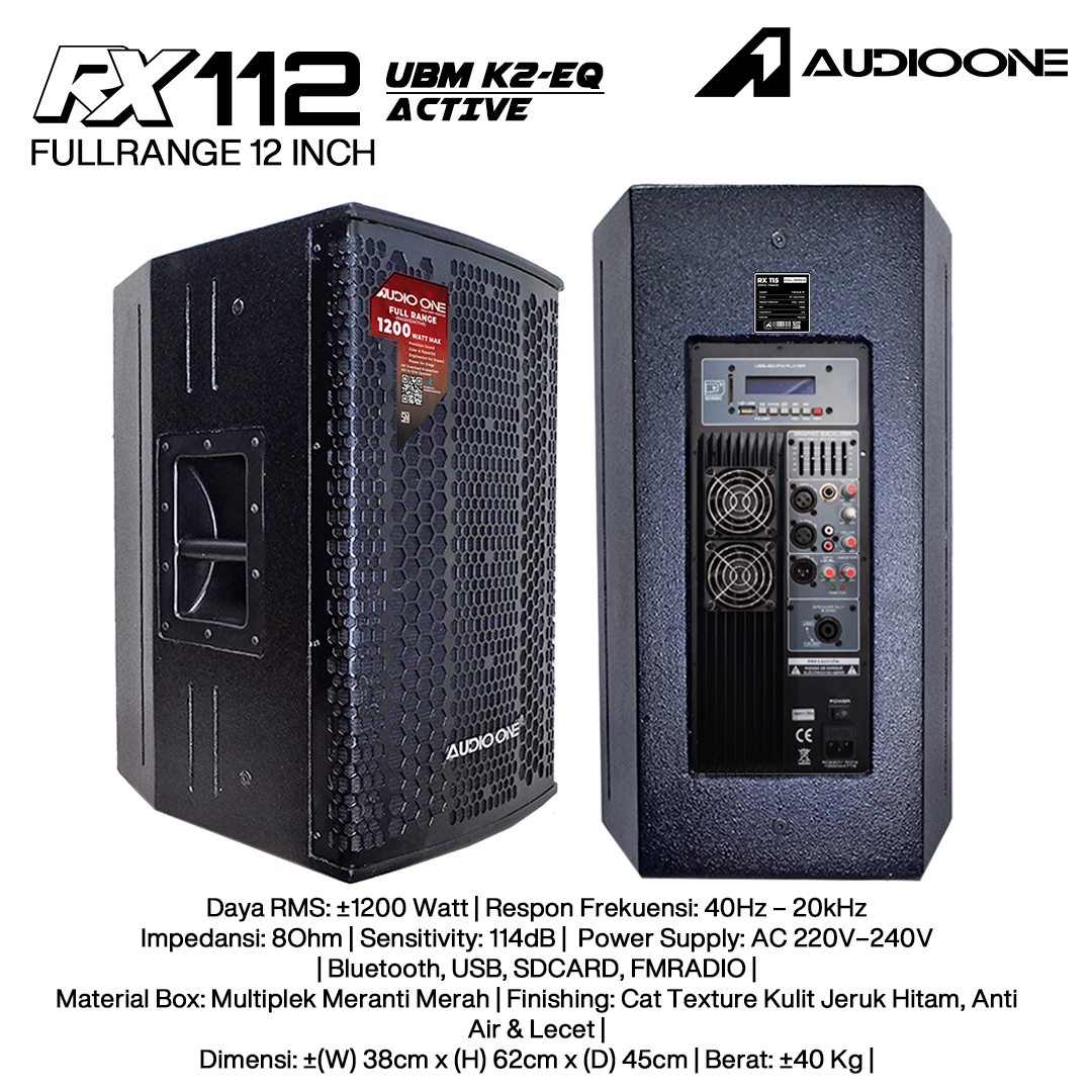 Audio One Speaker RX 12Inch Aktif 1200W K2-EQ RX 112A