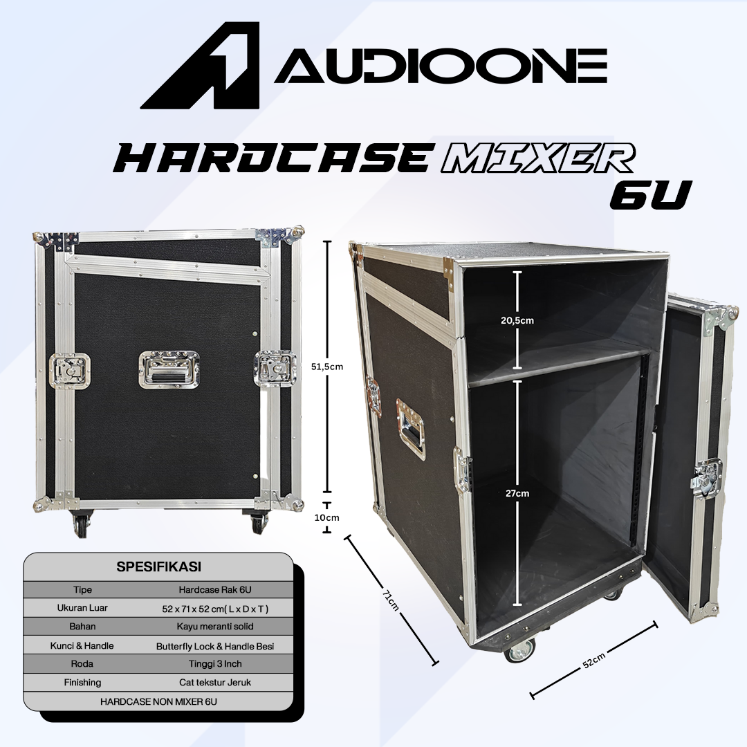 Box Hardcase Mixer Power Amplifier Ukuran 6u Lis Putih