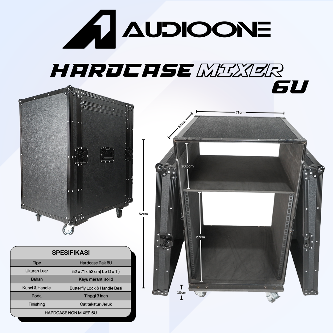 Box Hardcase Mixer Power Amplifier Ukuran 6u Lis Hitam