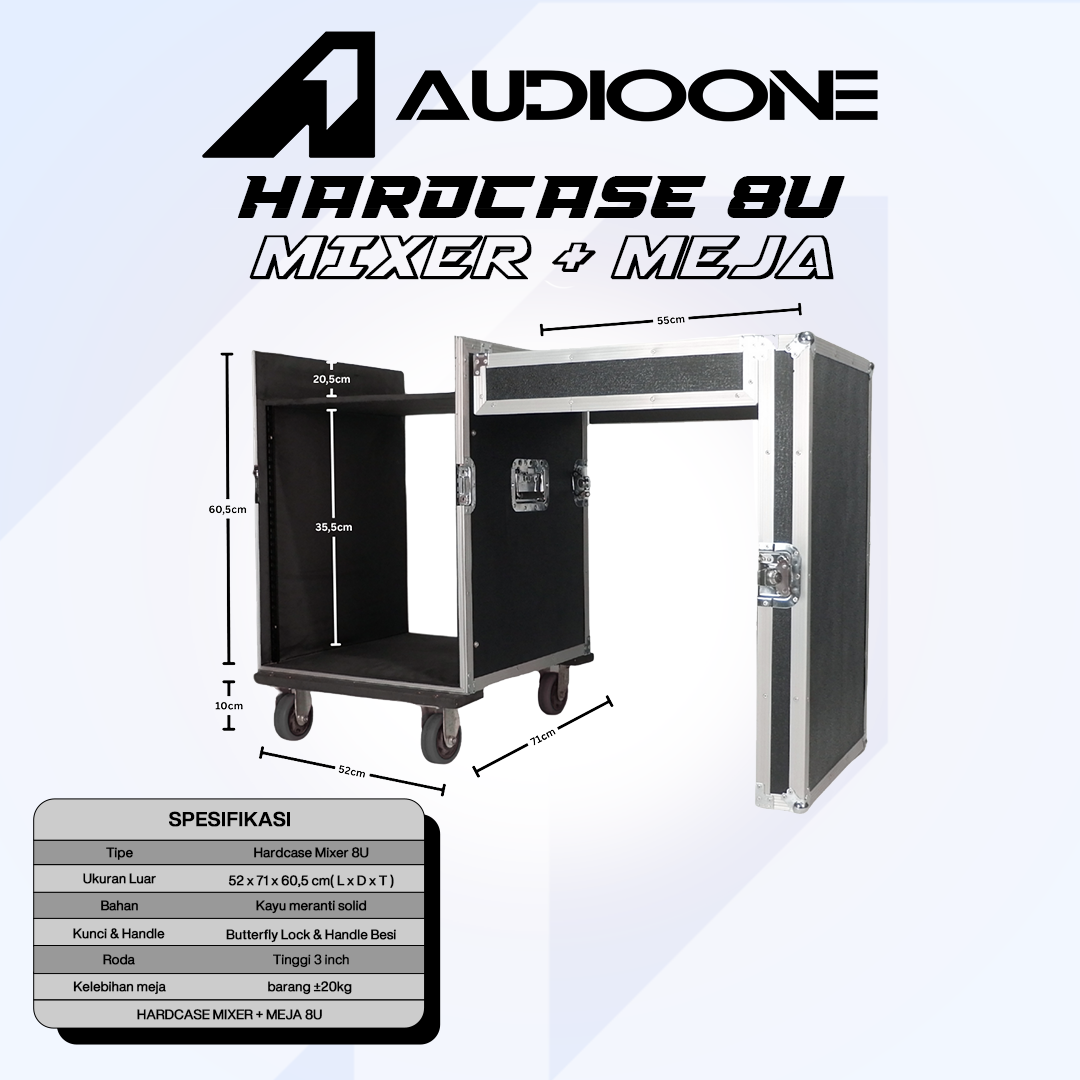 Box Hardcase Mixer Power Amplifier Ukuran 8u Lis Silver Plus Meja